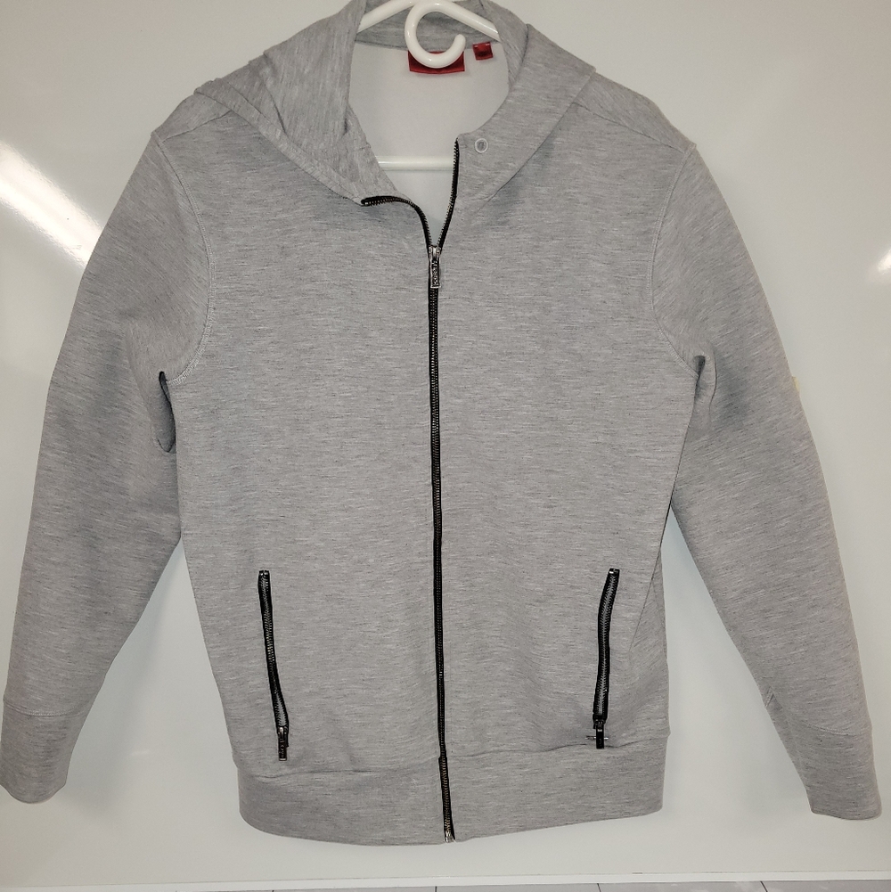 HUGO Boss Gray Zip-Up Men's Sweater, Half Blend Soft Sleek, Medium